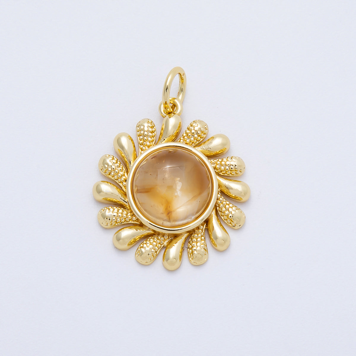 16K Gold Filled 23mm Aquamarine, Citrine Cabochon Gemstone Celestial Sun Ray Charm | Charms-00693 Charms-00694