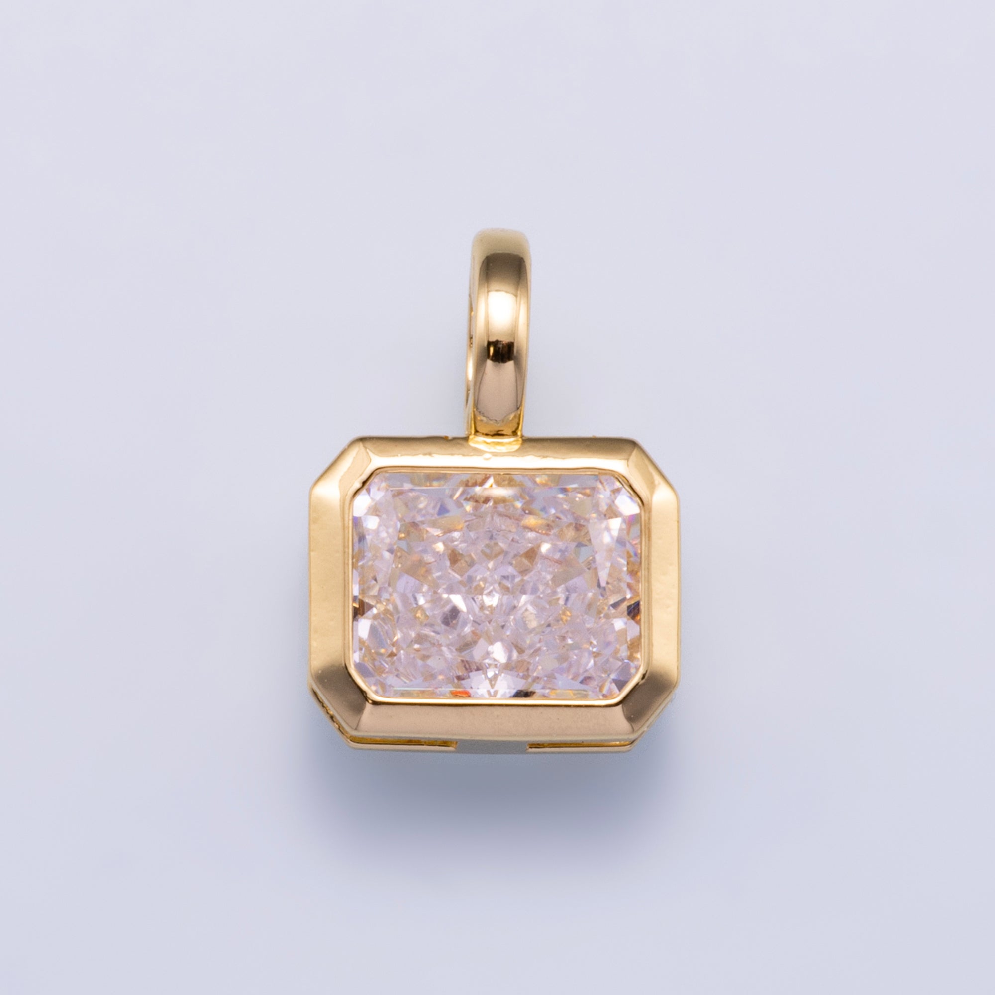 16K Gold Filled 17mm Clear CZ Baguette Solitare Square Pendant | Charms-00750