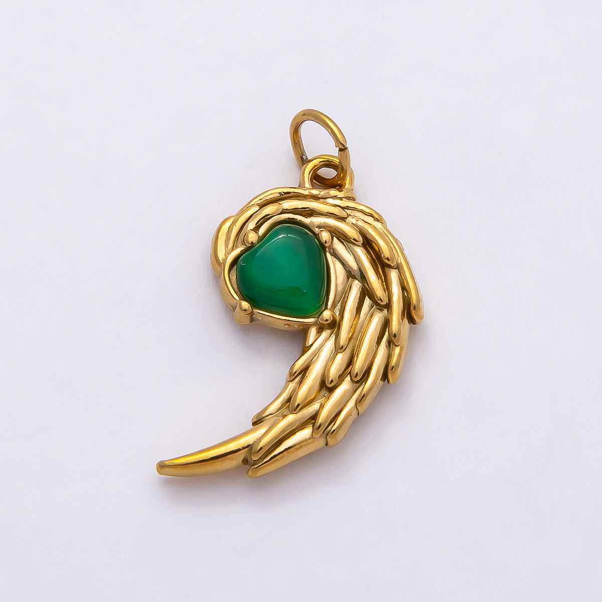 PVD Gold Stainless Steel 22mm Green, Red Heart Curved Angel Wing Charm | Charms-00808 Charms-01125