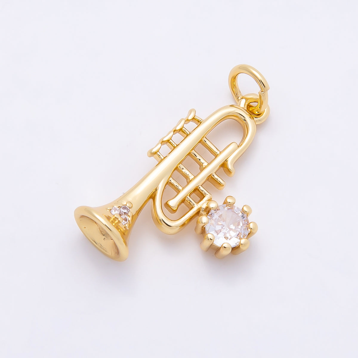 16K Gold Filled 20mm Clear CZ Trumpet Musical Instrument Charm | Charms-00858