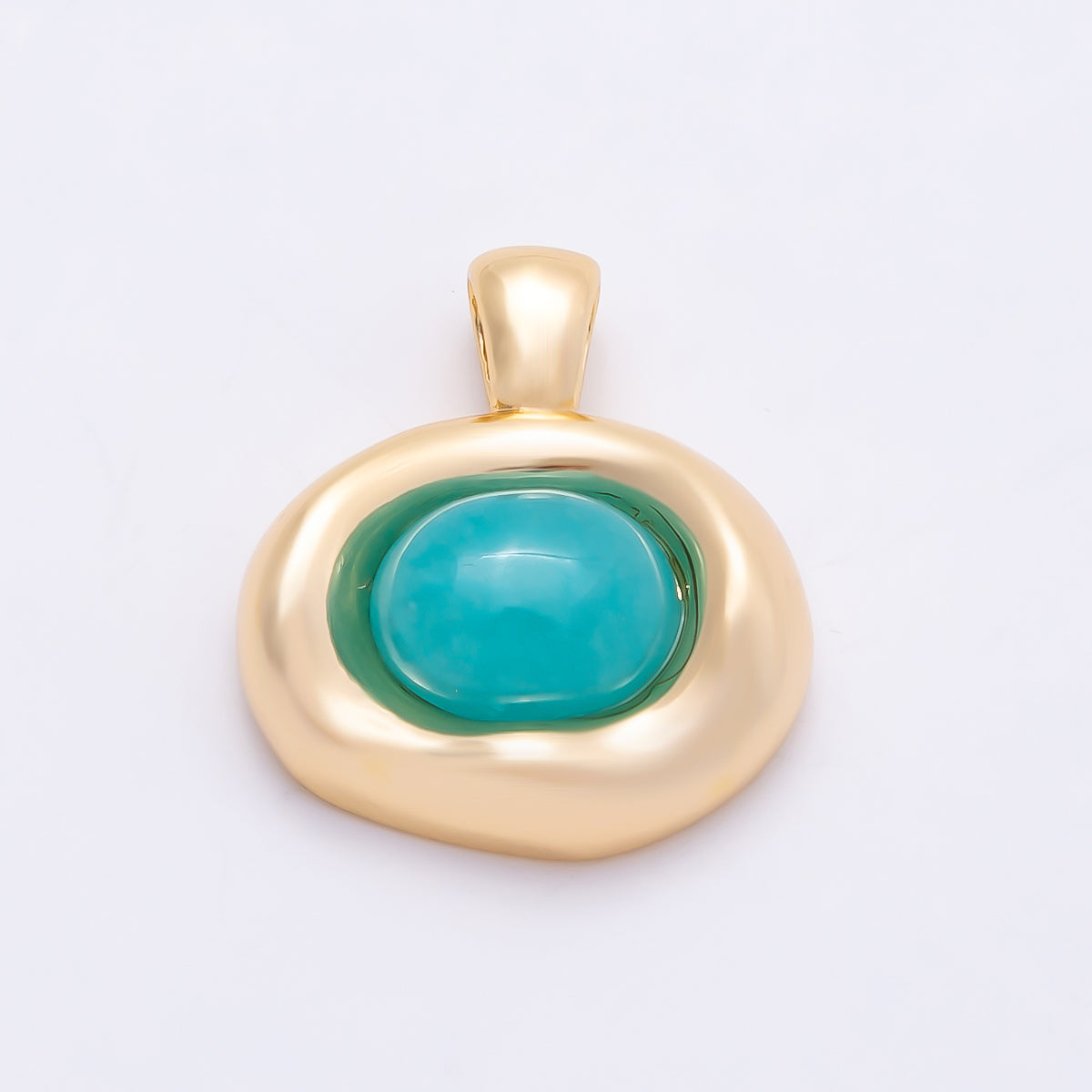 16K Gold Filled 22mm Cabochon Gemstone Oval Molten Bezel Pendant | Charms-00867 ~ Charms-00873