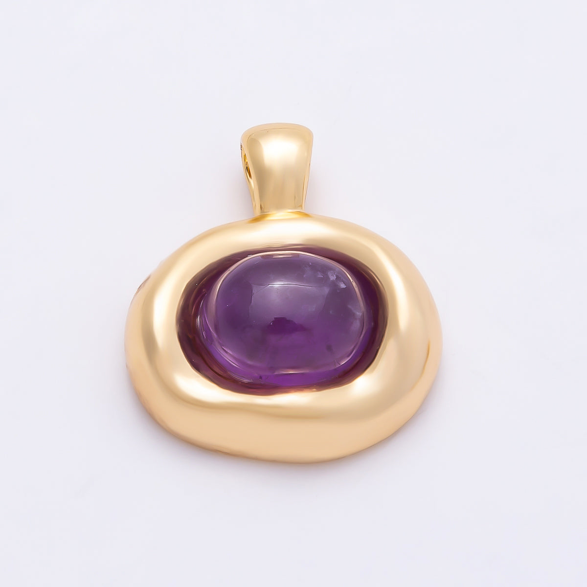 16K Gold Filled 22mm Cabochon Gemstone Oval Molten Bezel Pendant | Charms-00867 ~ Charms-00873