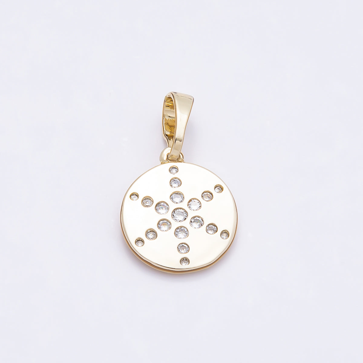 16K Gold Filled 13mm Clear CZ Dotted Celestial North Star Round Charm | Charms-00936