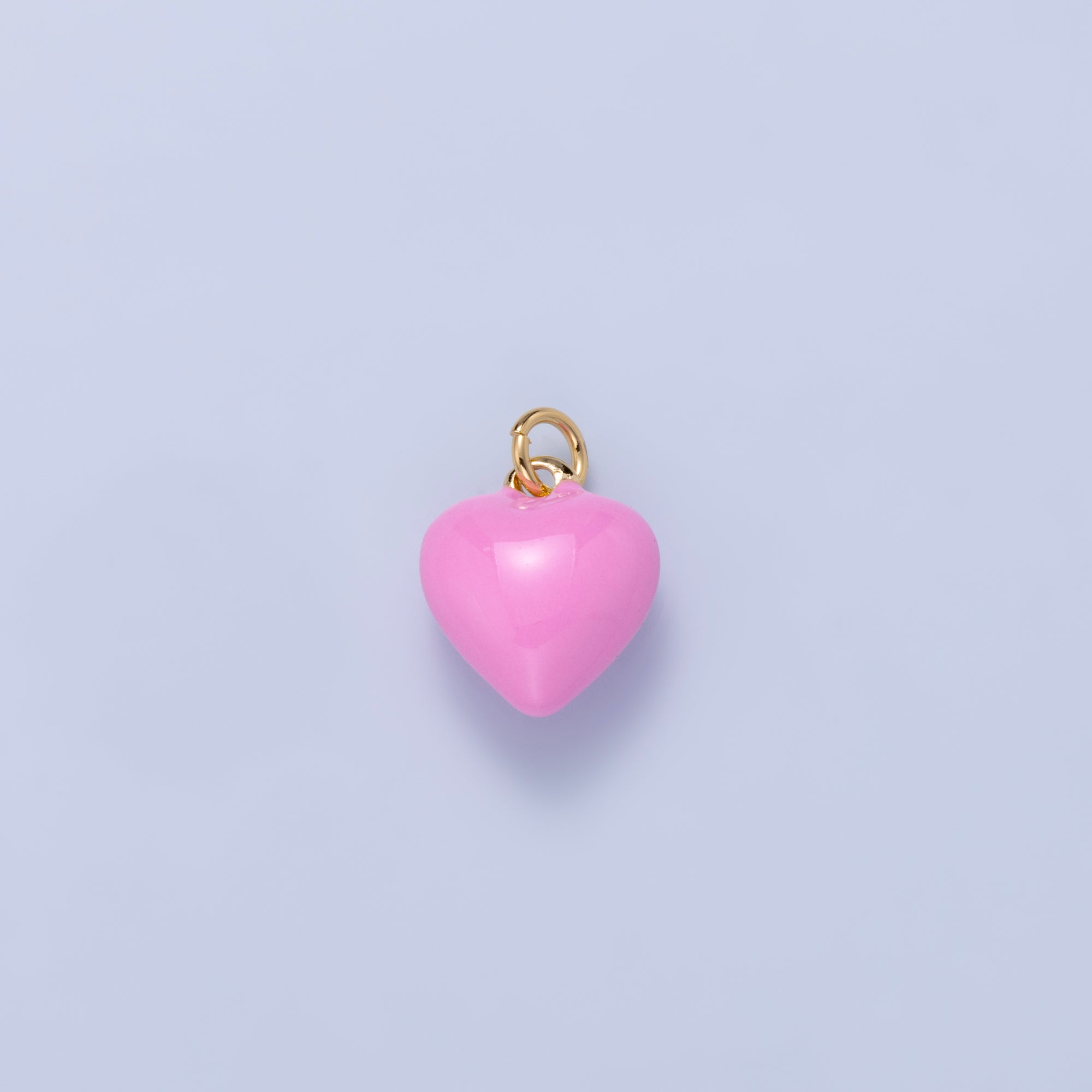 24K Gold Filled 14mm Pink Enamel Chubby Heart Charm | Charms-00937