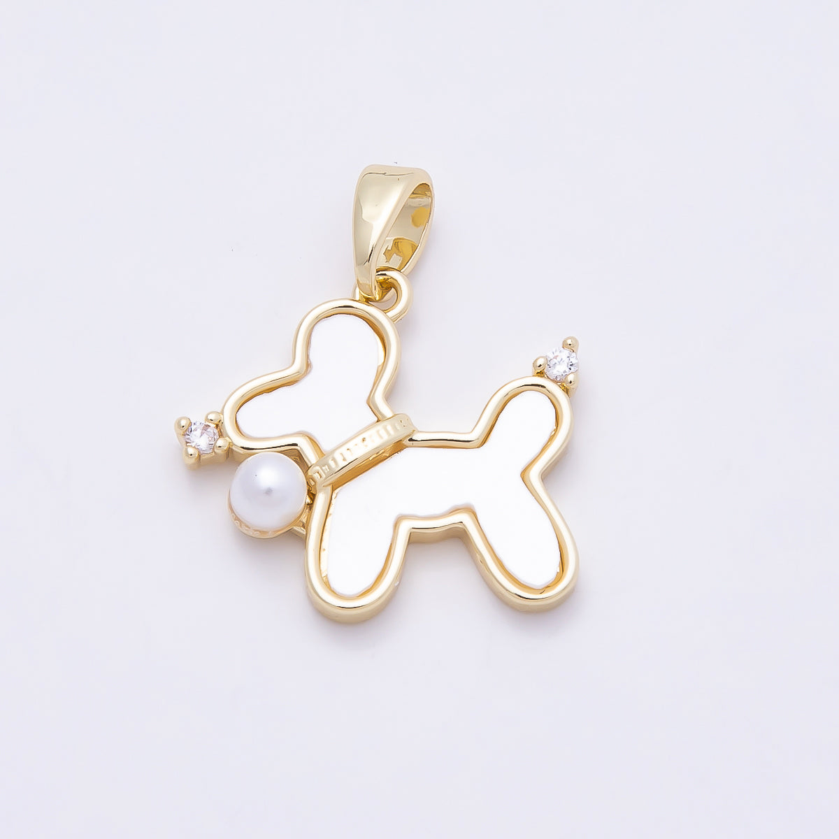 16K Gold Filled 18mm Shell Pearl Clear CZ Balloon Dog Animal Pendant | Charms-00948