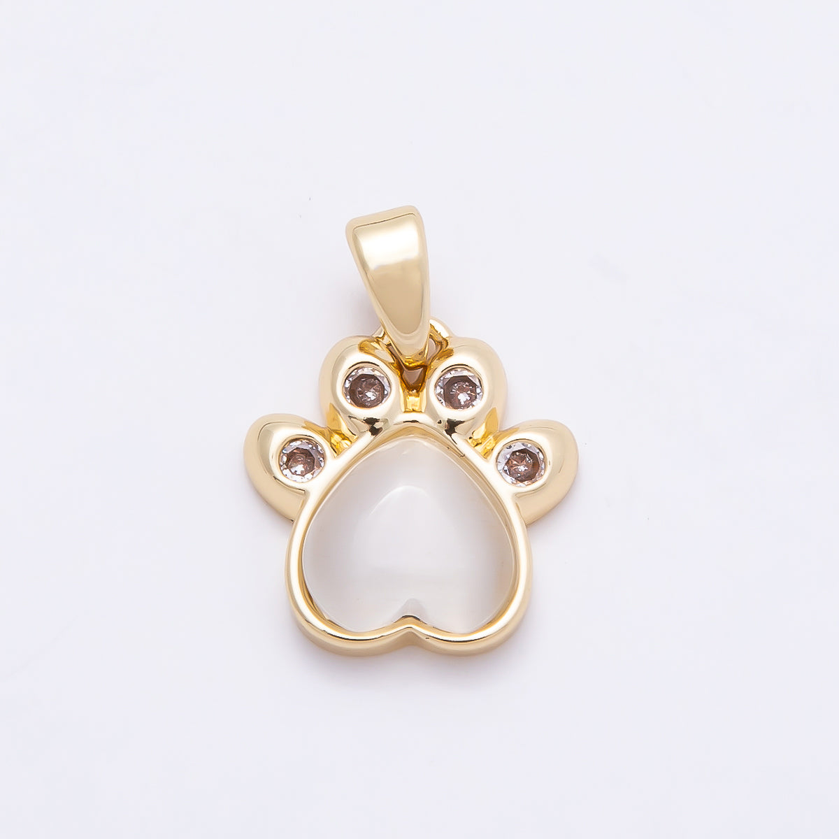 16K Gold Filled 13mm CZ Cats Eye Love Heart Paw Animal Pendant | Charms-00950