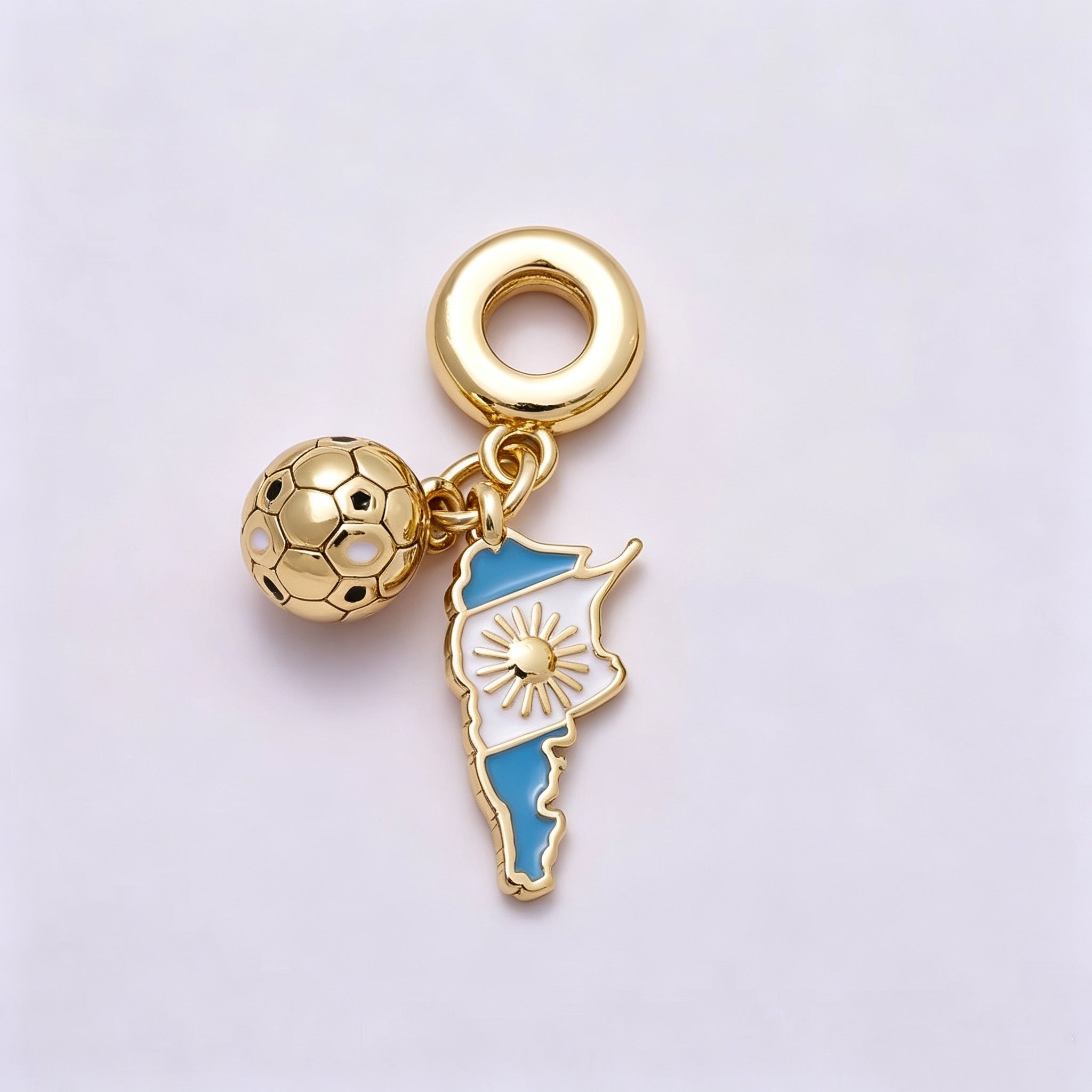 16K Gold Filled 29mm Map Flag & Soccer Ball Dual Dangle Rondelle Pendant Argentina Mexico | Charms-00957 - Charms-00958