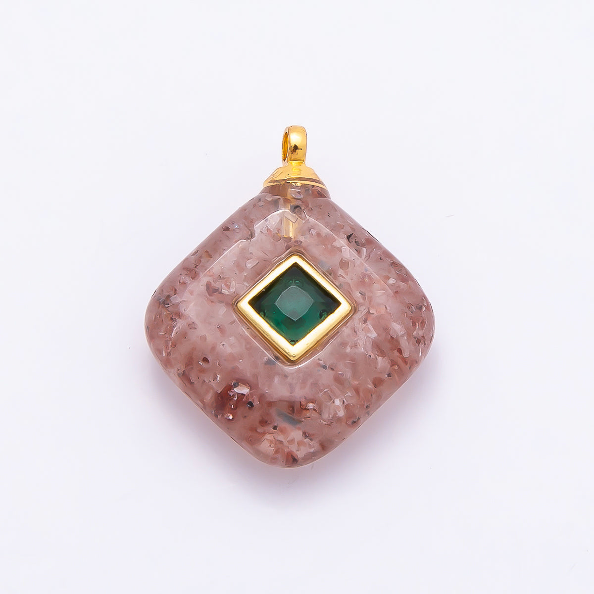16K Gold Filled 20mm Multicolor CZ Embedded Gemstone Rhombus Pendant | Charms-01001 ~ Charms-01008