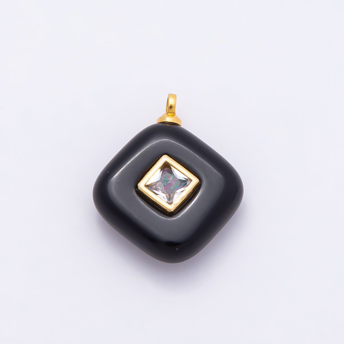 16K Gold Filled 20mm Multicolor CZ Embedded Gemstone Rhombus Pendant | Charms-01001 ~ Charms-01008