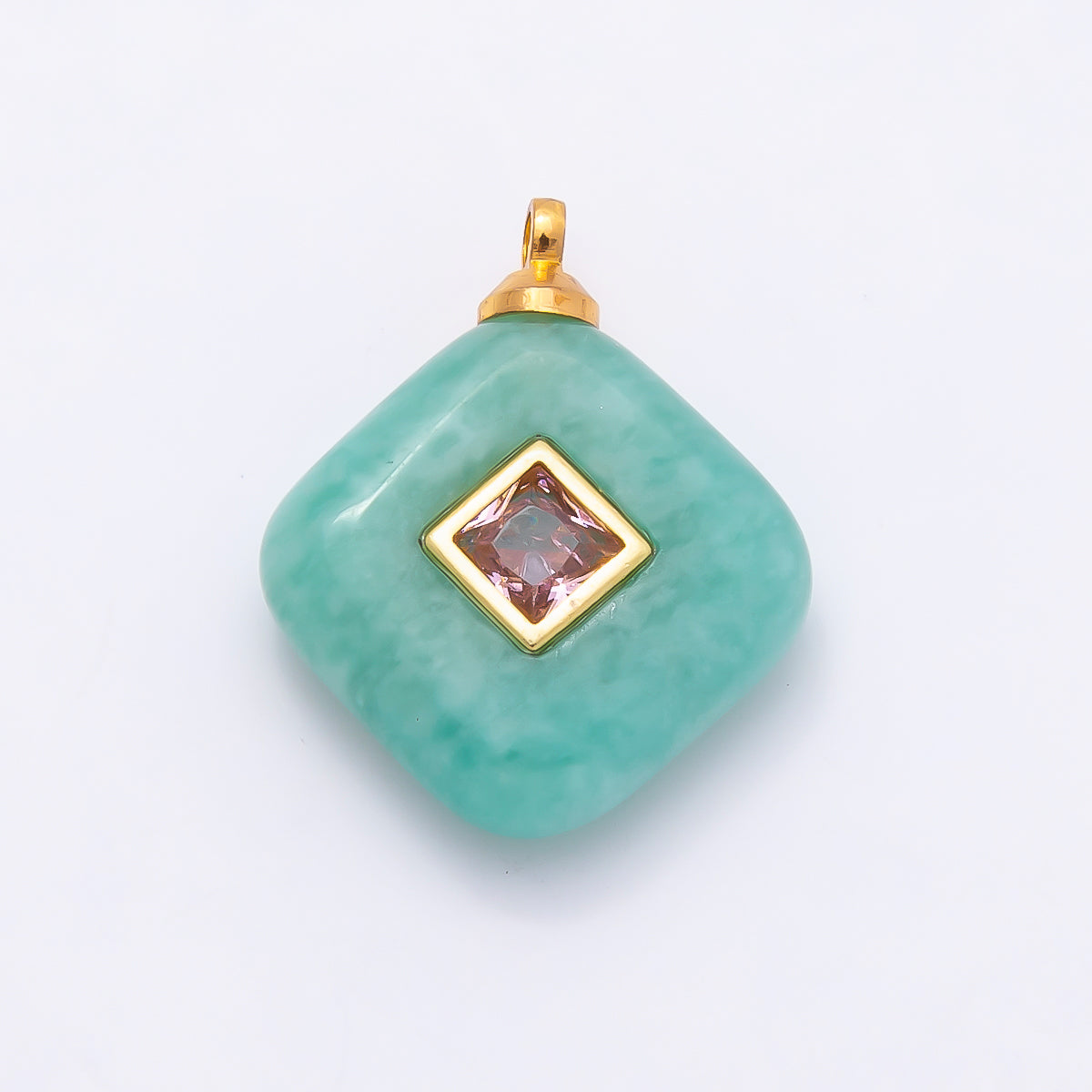 16K Gold Filled 20mm Multicolor CZ Embedded Gemstone Rhombus Pendant | Charms-01001 ~ Charms-01008
