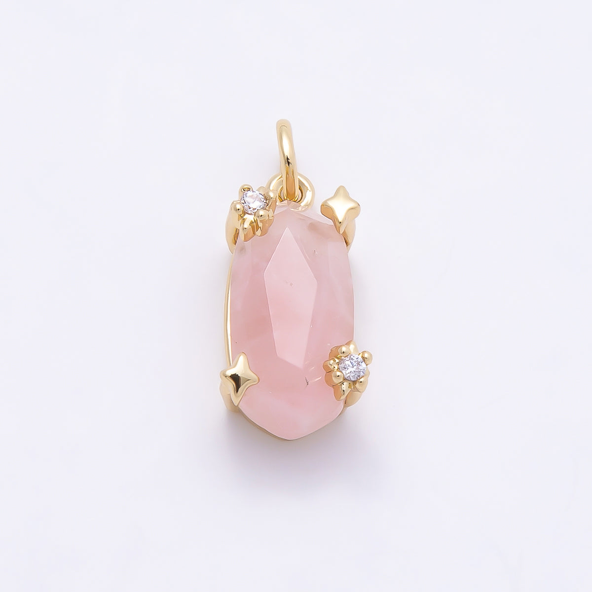 16K Gold Filled 17mm Rose Quartz, Amethyst, Citrine Multifaceted Oval Gemstone CZ Pendant | Charms-01009 - Charms-01011