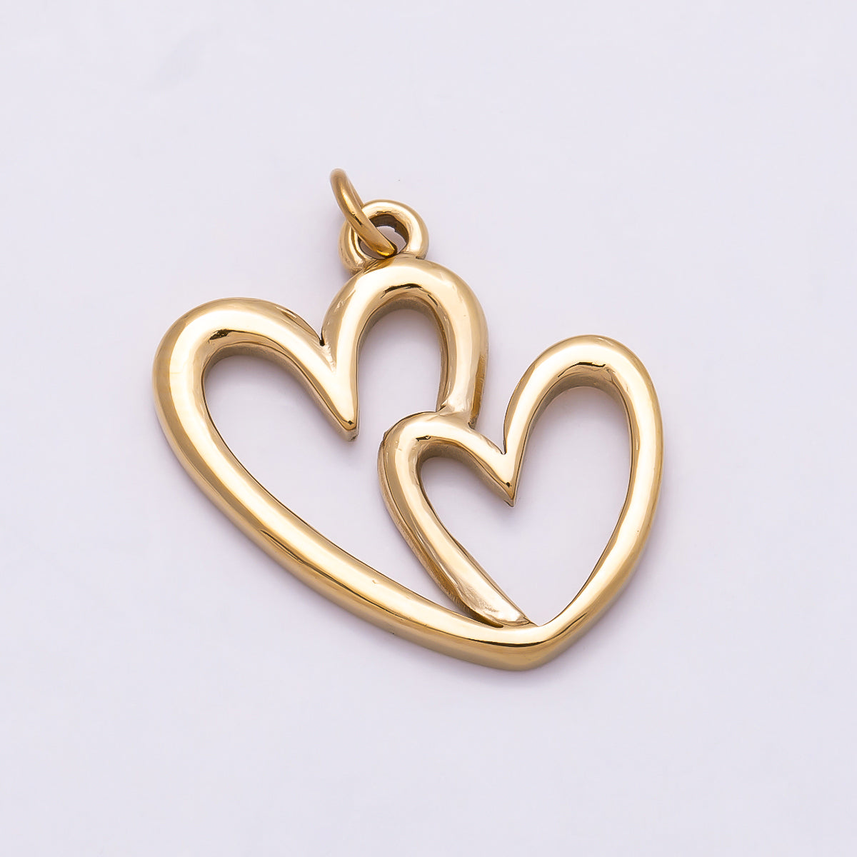 PVD Gold Stainless Steel 19mm Interlock Double Open Heart Charm | Charms-01021