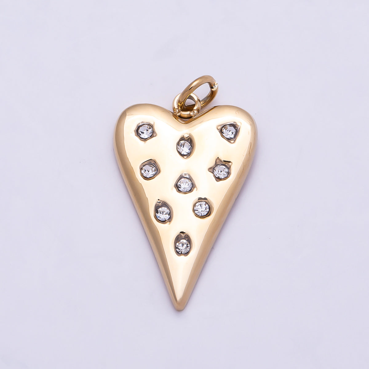 PVD Gold Stainless Steel 19mm Clear CZ Dotted Heart Charm | Charms-01025