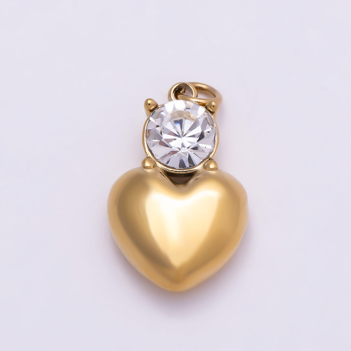 PVD Gold Stainless Steel 18mm Clear CZ Heart Mini Charm | Charms-01026