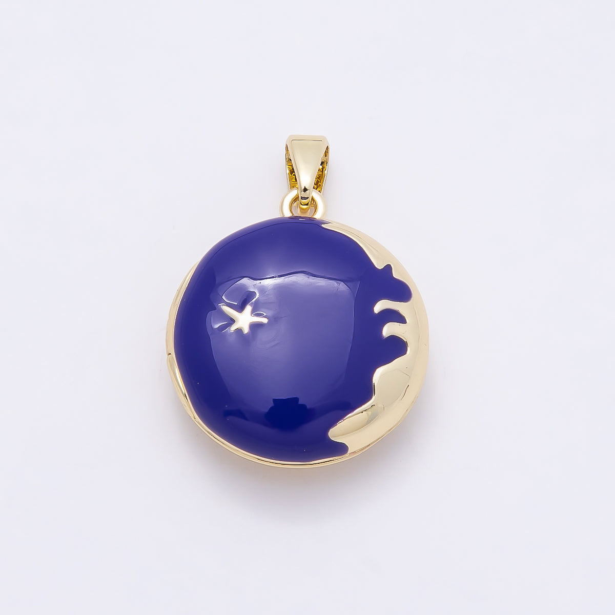 16K Gold Filled 20mm Blue Enamel Star Sky Round Locket Pendant | Charms-01030