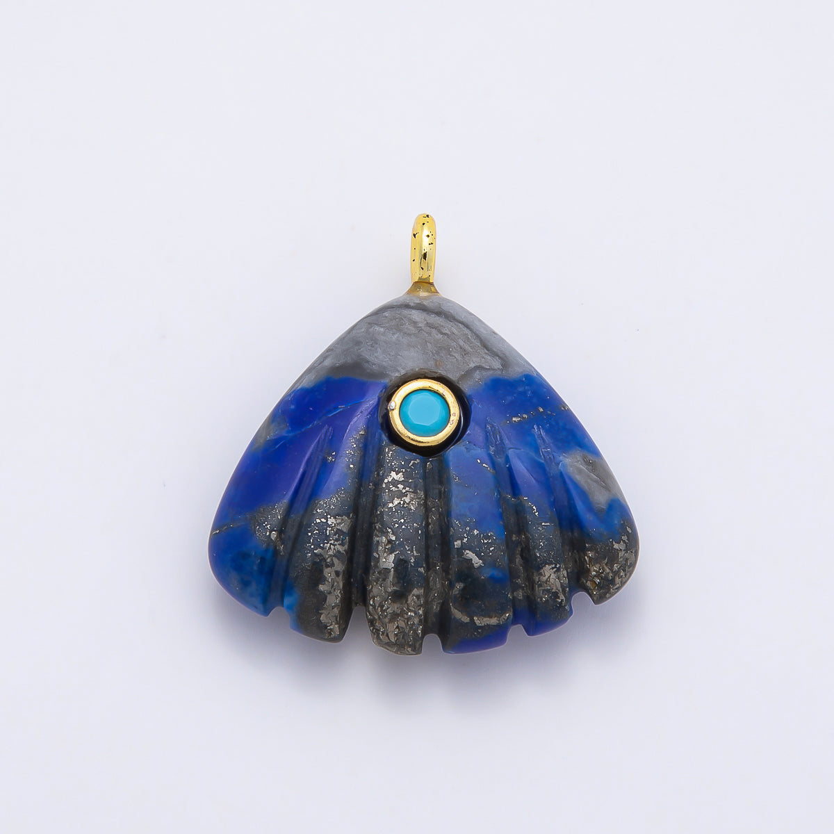 16K Gold Filled 27mm Multicolor CZ Embedded Gemstone Scallop Sea Shell Pendant | Charms-01047 ~ Charms-01052