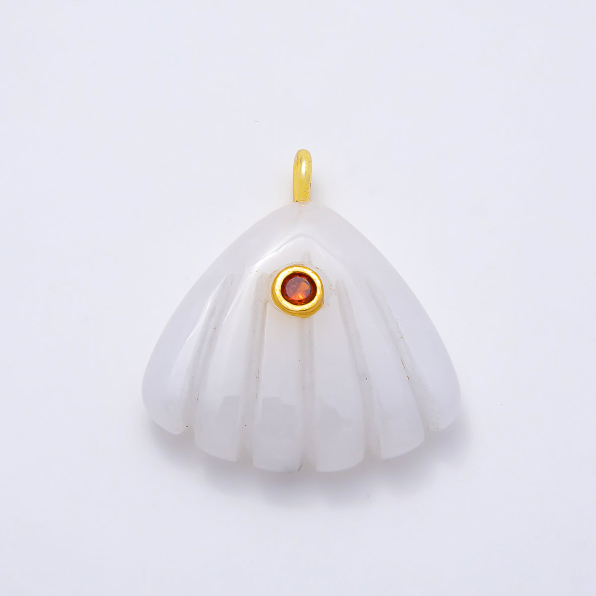 16K Gold Filled 27mm Multicolor CZ Embedded Gemstone Scallop Sea Shell Pendant | Charms-01047 ~ Charms-01052