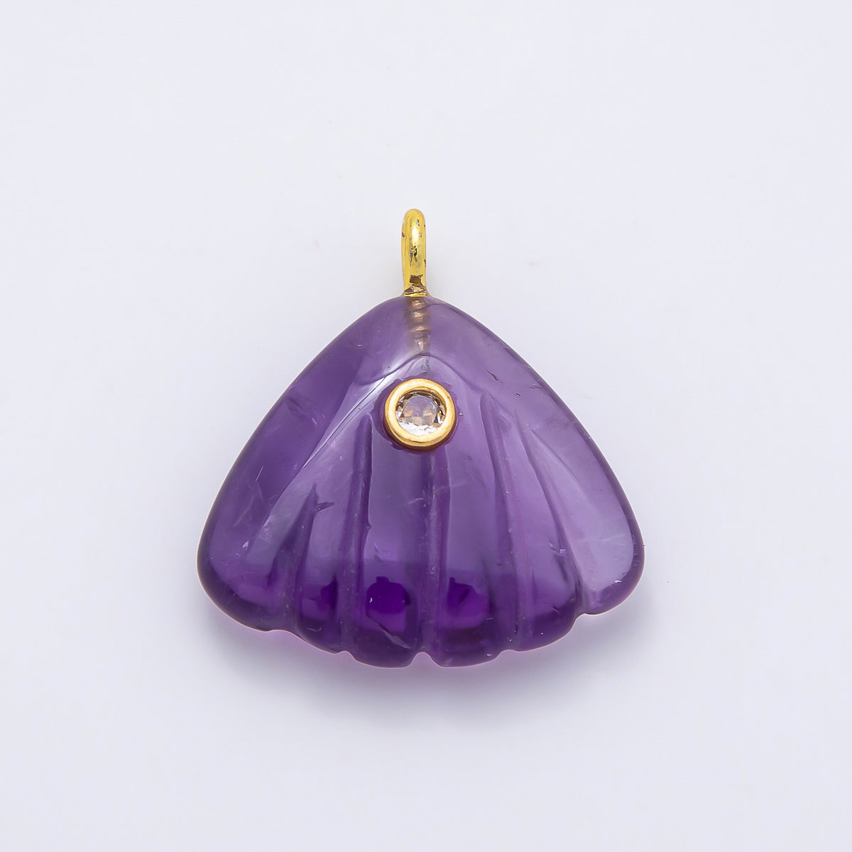 16K Gold Filled 27mm Multicolor CZ Embedded Gemstone Scallop Sea Shell Pendant | Charms-01047 ~ Charms-01052