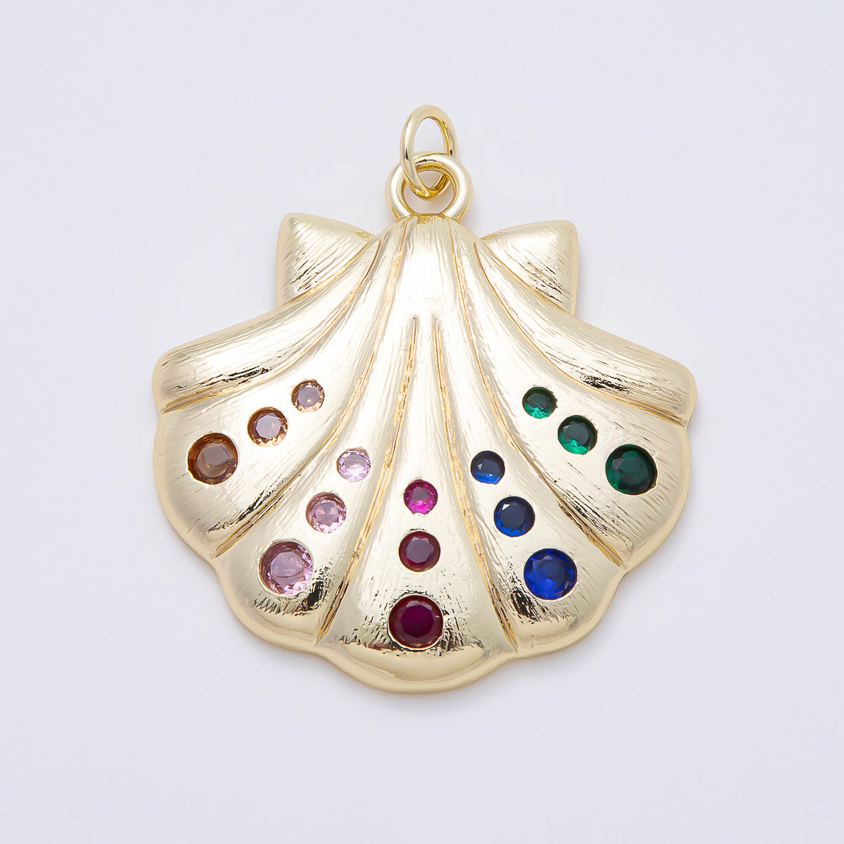 16K Gold Filled 41.5mm Multicolor CZ Dotted Textured Clam Sea Shell Charm | Charms-01060