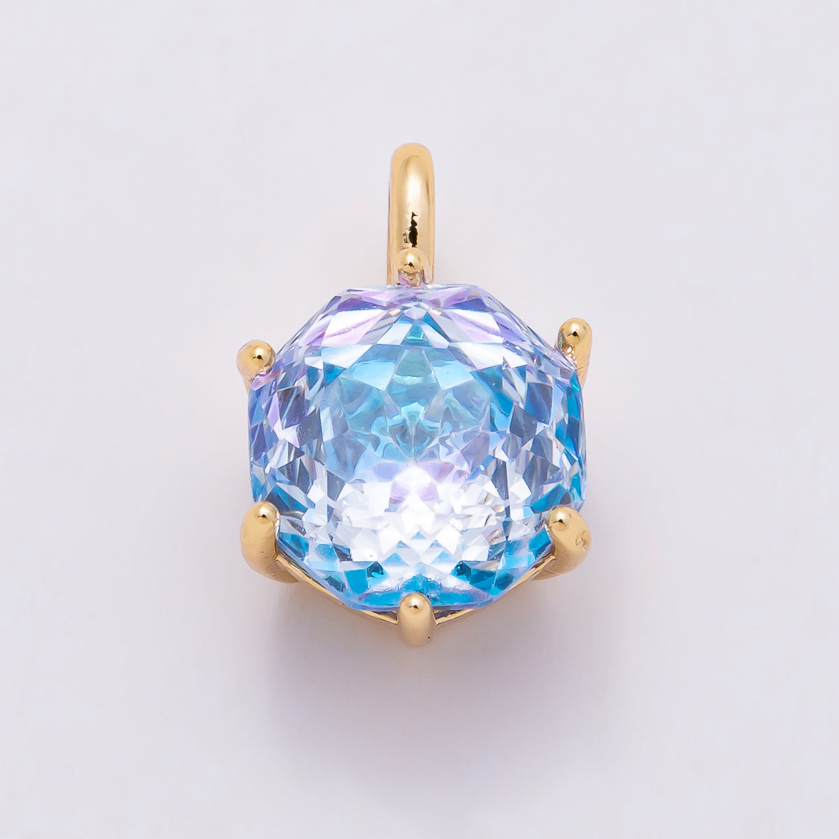16K Gold Filled 13mm Blue, Pink, Purple, Clear, Yellow Round CZ Solitaire Charm | Charms-01062 ~ Charms-01068