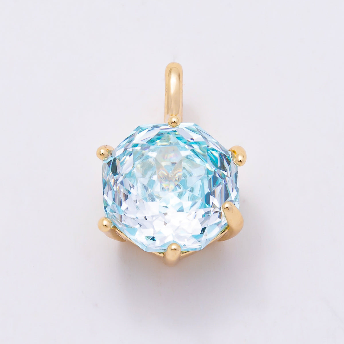 16K Gold Filled 13mm Blue, Pink, Purple, Clear, Yellow Round CZ Solitaire Charm | Charms-01062 ~ Charms-01068