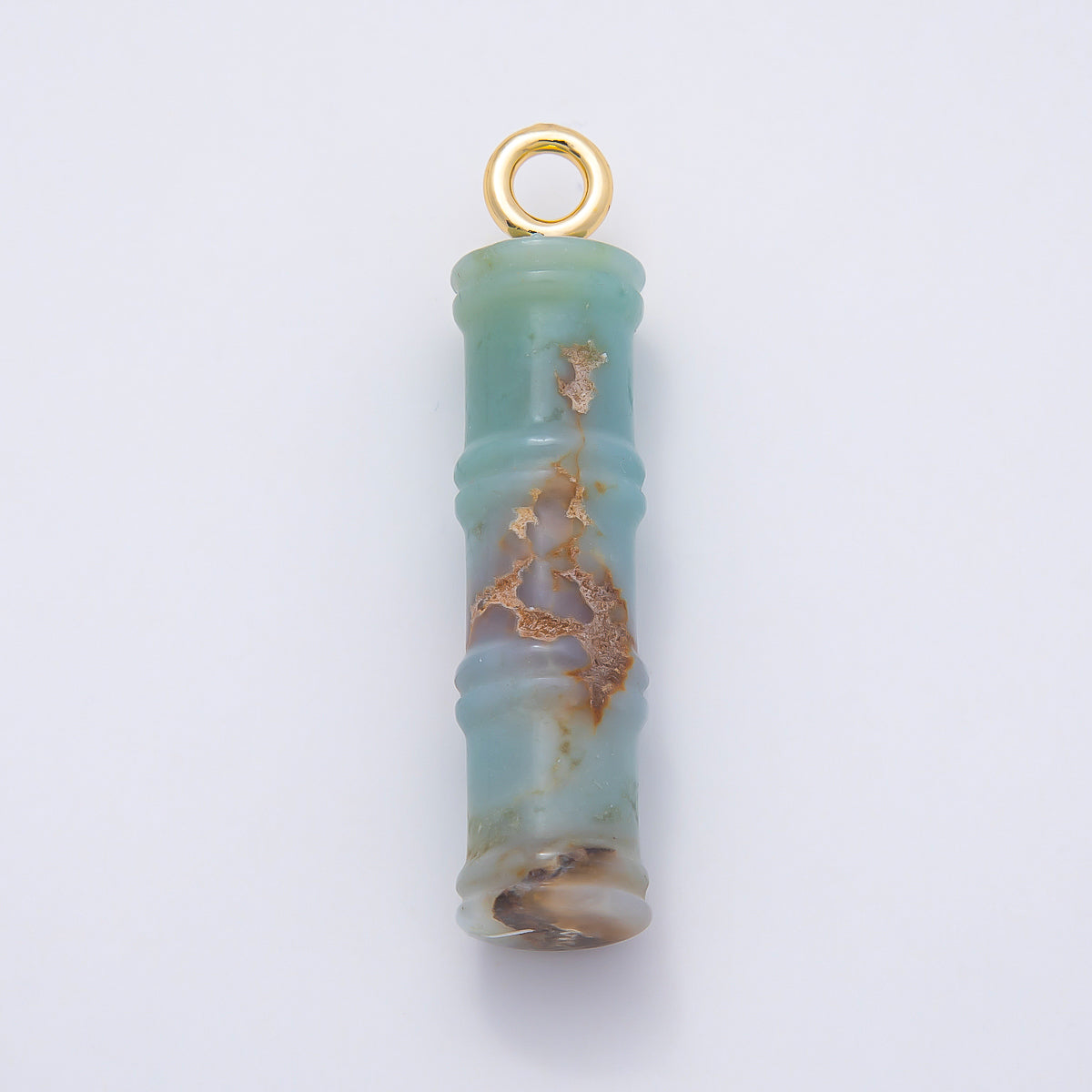16K Gold Filled 50mm Lapis Lazuli, Aventurine Red Jasper, Amazonite Gemstone Tube Cylinder Charm | Charms-01069 ~ Charms-01072