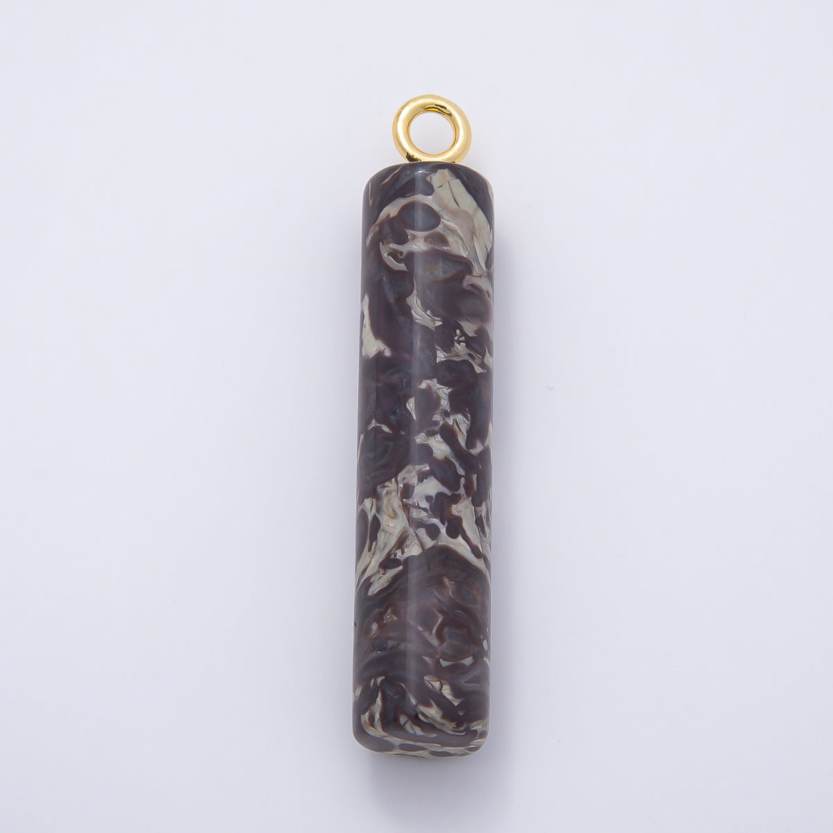 18K Gold Filled 63mm Dark Jasper Gemstone Cylinder Tube Charm | Charms-01073