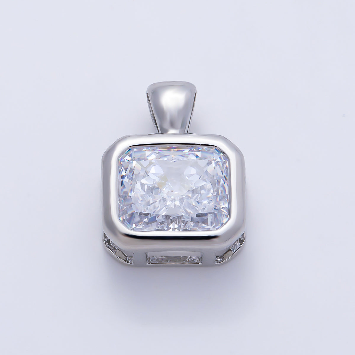16K Gold Filled Clear CZ Baguette Round Hexagon Bezel Pendant in Gold & Silver | Charms-01081 ~ Charms-01096