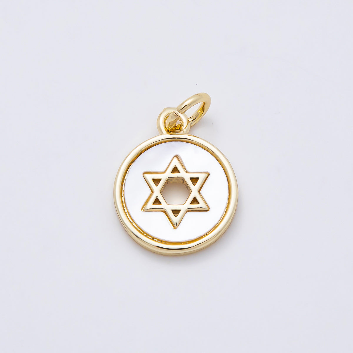16K Gold Filled Star of David Shell Pearl Open Round Charm | Charms-01105