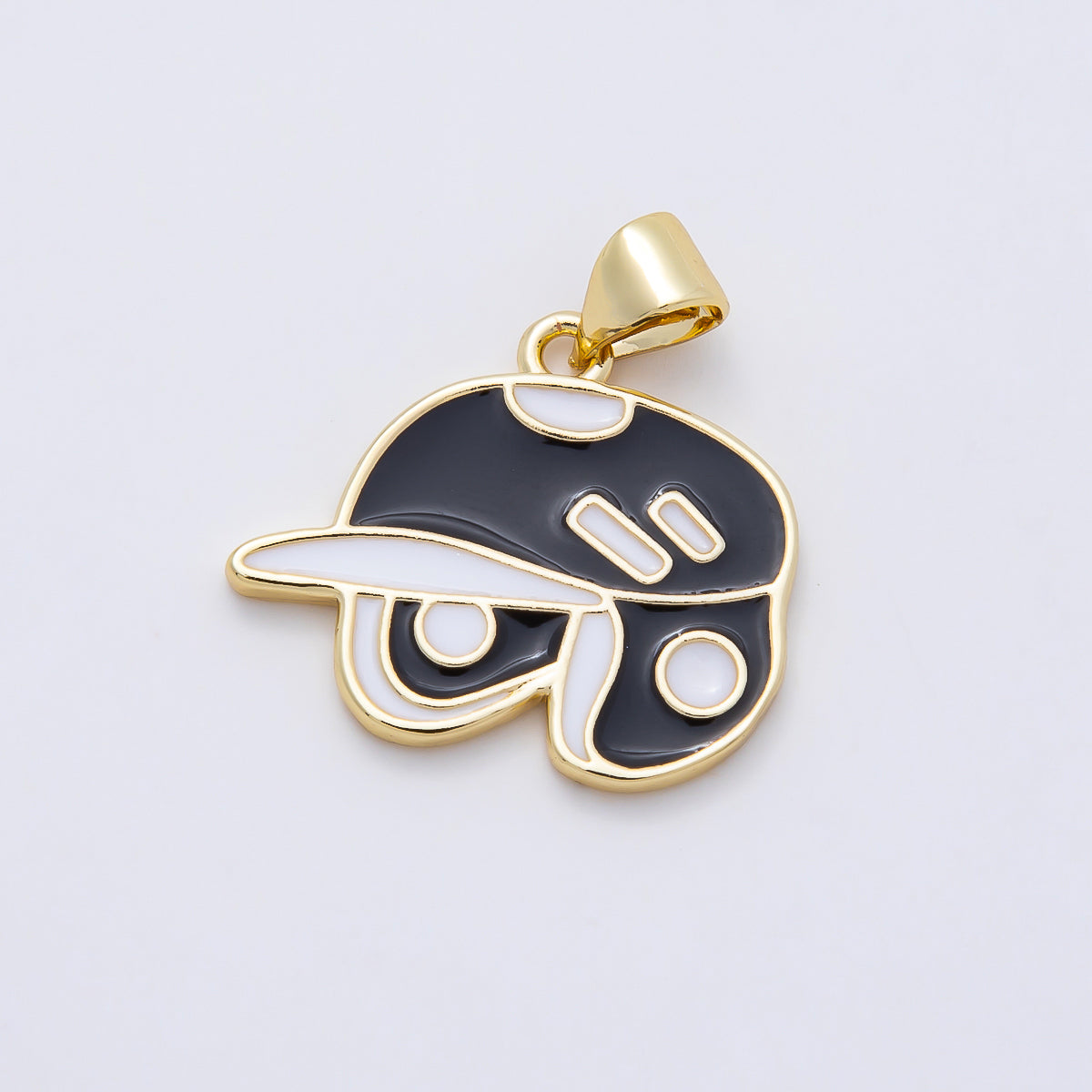 16K Gold Filled 20mm White Black Enamel Sport Hat Helmet Pendant | Charms-01107