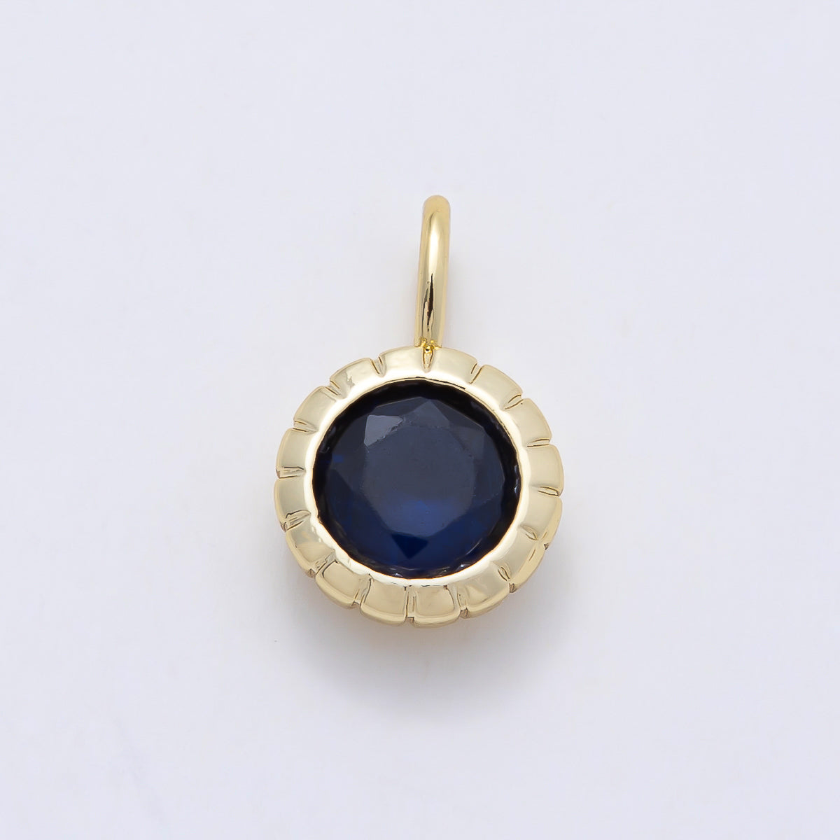 16K Gold Filled 17mm Birthstone Round CZ Ribbed Bezel Mini Pendant | Charms-01113 ~ Charms-01124
