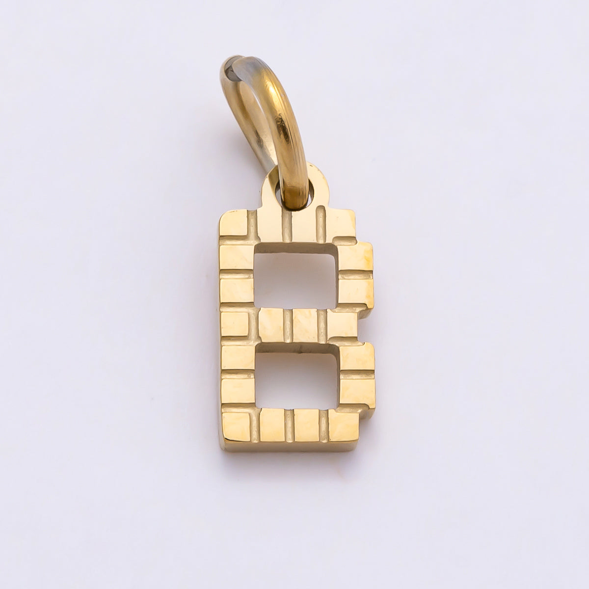 PVD Stainless 8.5mm Lined Ribbed Digital Alphabet Initial Letter Charm | Charms-01126 ~ Charms-01151