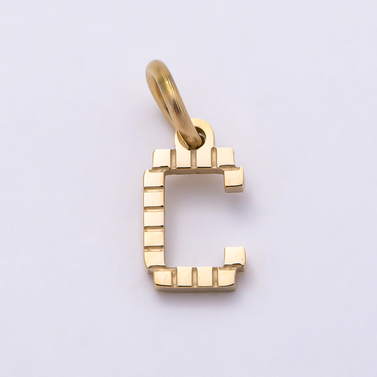 PVD Stainless 8.5mm Lined Ribbed Digital Alphabet Initial Letter Charm | Charms-01126 ~ Charms-01151