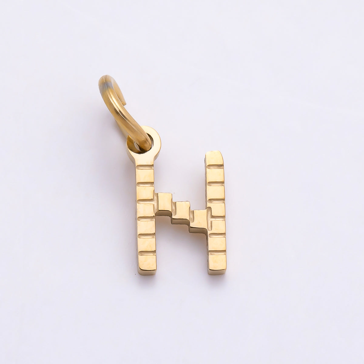 PVD Stainless 8.5mm Lined Ribbed Digital Alphabet Initial Letter Charm | Charms-01126 ~ Charms-01151