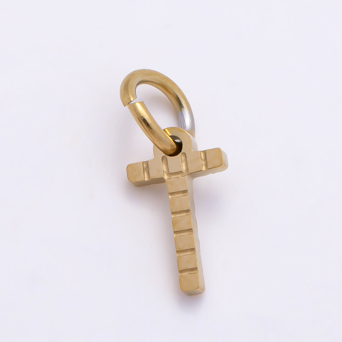 PVD Stainless 8.5mm Lined Ribbed Digital Alphabet Initial Letter Charm | Charms-01126 ~ Charms-01151