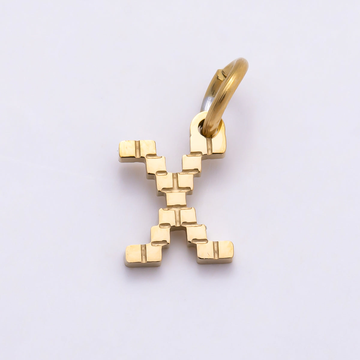PVD Stainless 8.5mm Lined Ribbed Digital Alphabet Initial Letter Charm | Charms-01126 ~ Charms-01151