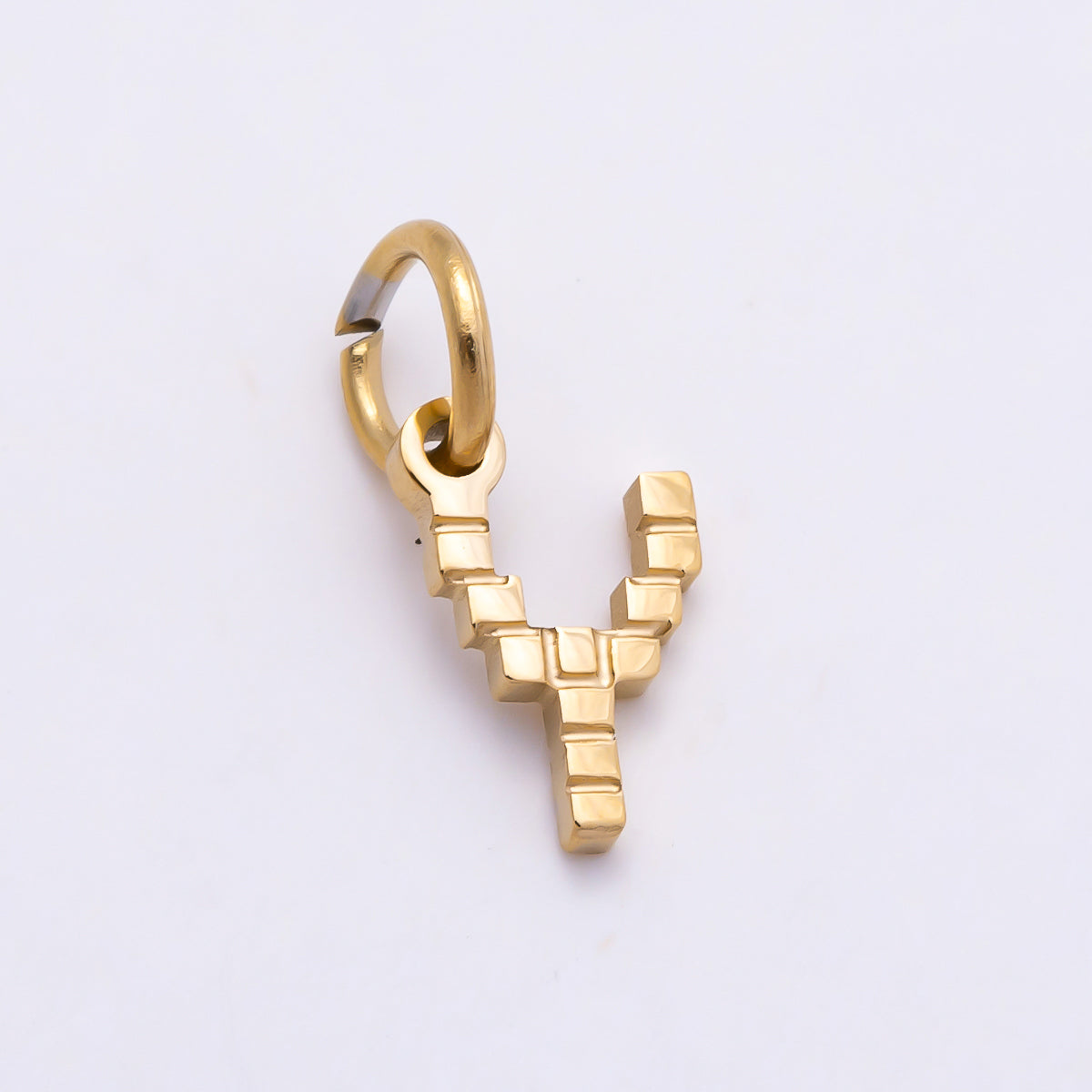 PVD Stainless 8.5mm Lined Ribbed Digital Alphabet Initial Letter Charm | Charms-01126 ~ Charms-01151