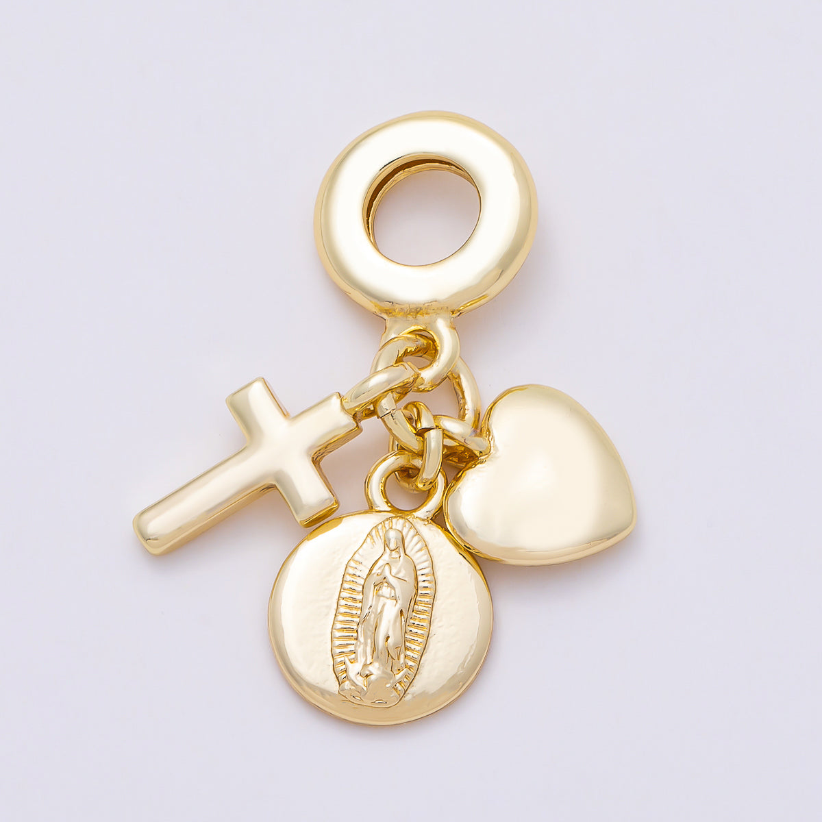16K Gold Filled 30mm Religious Heart Cross Mother Mary Minimalist Drop Rondelle Pendant | Charms-01152