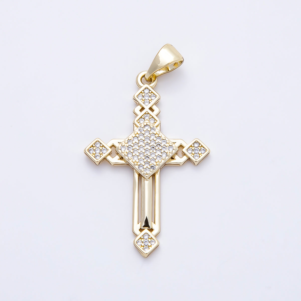 14K Gold Filled 33mm Micro Paved CZ Religious Open Cross Pendant | Charms-01167