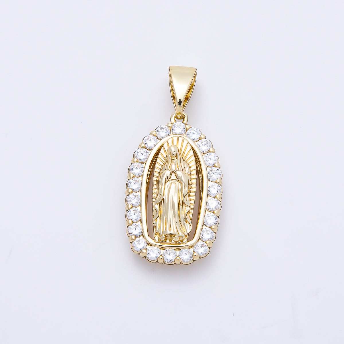 14K Gold Filled 24mm Mother Mary Micro Paved CZ Religious Pendant | Charms-01169
