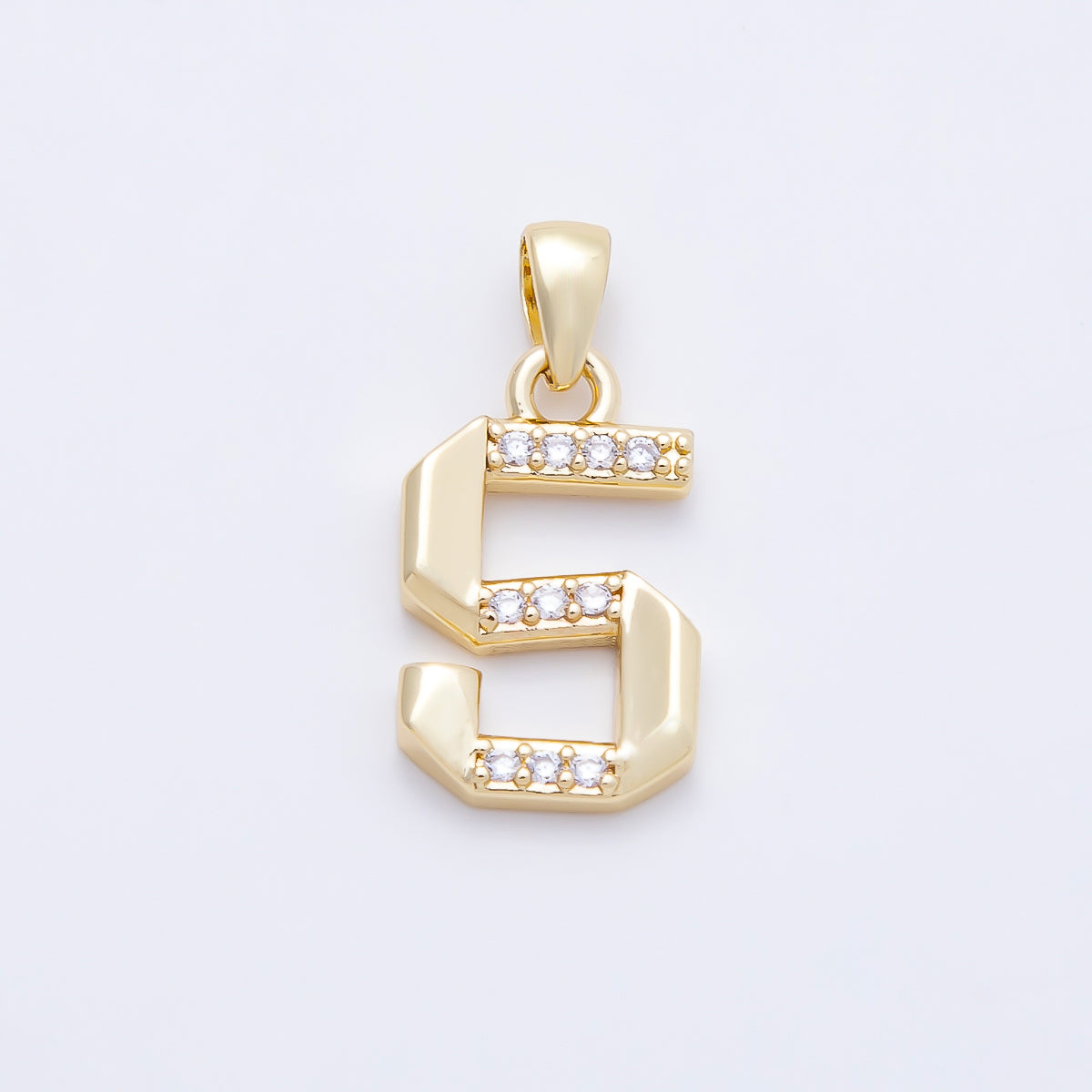 16K Gold Filled 16mm Micro Paved CZ Edged Geometric Number Numerology Charm | Charms-01217 ~ Charms-01226
