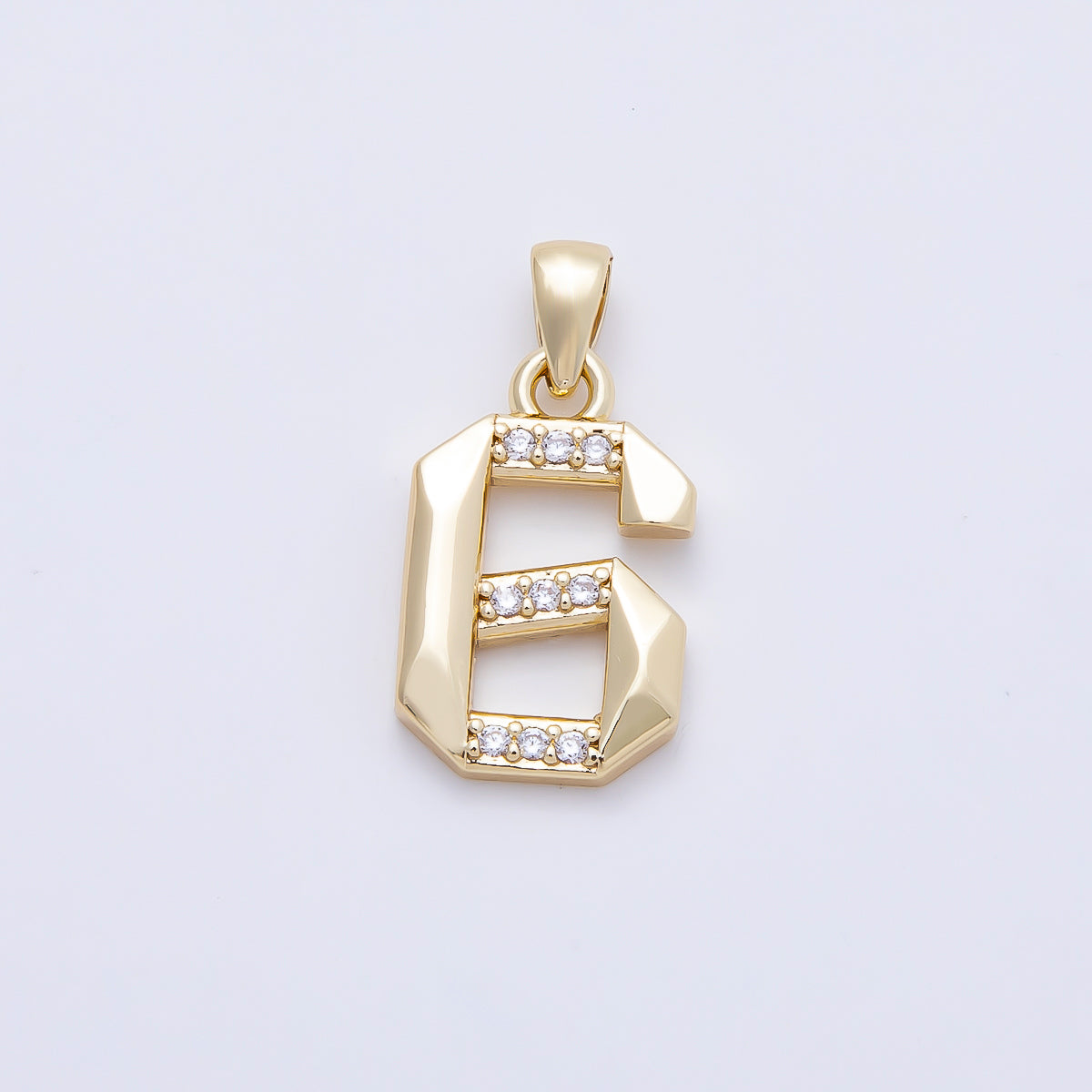 16K Gold Filled 16mm Micro Paved CZ Edged Geometric Number Numerology Charm | Charms-01217 ~ Charms-01226