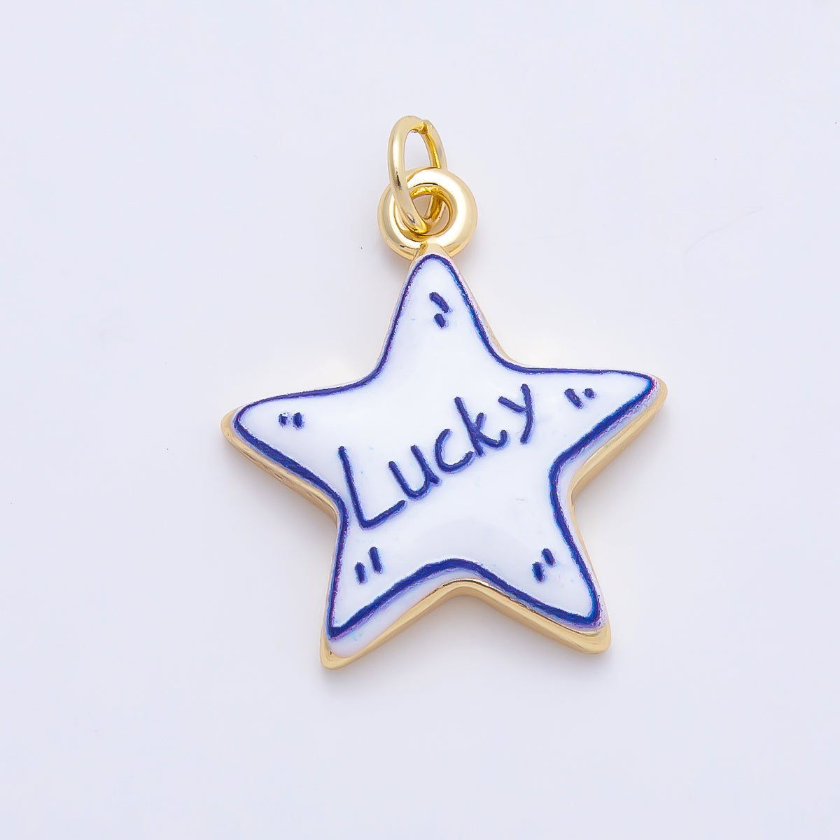 16K Gold Filled 21.5mm Lucky, Amore, Happy, Kiss, Mom, Mama, Love Script Blue White Celestial Star Charm | Charms-01229 ~ Charms-01235