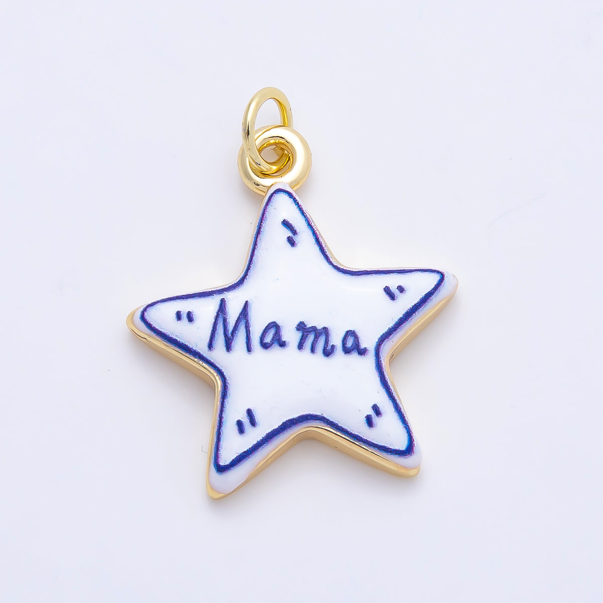 16K Gold Filled 21.5mm Lucky, Amore, Happy, Kiss, Mom, Mama, Love Script Blue White Celestial Star Charm | Charms-01229 ~ Charms-01235