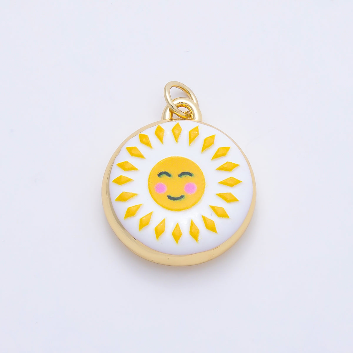 16K Gold Filled 20mm Celestial Sun Enamel Round Charm | Charms-01242