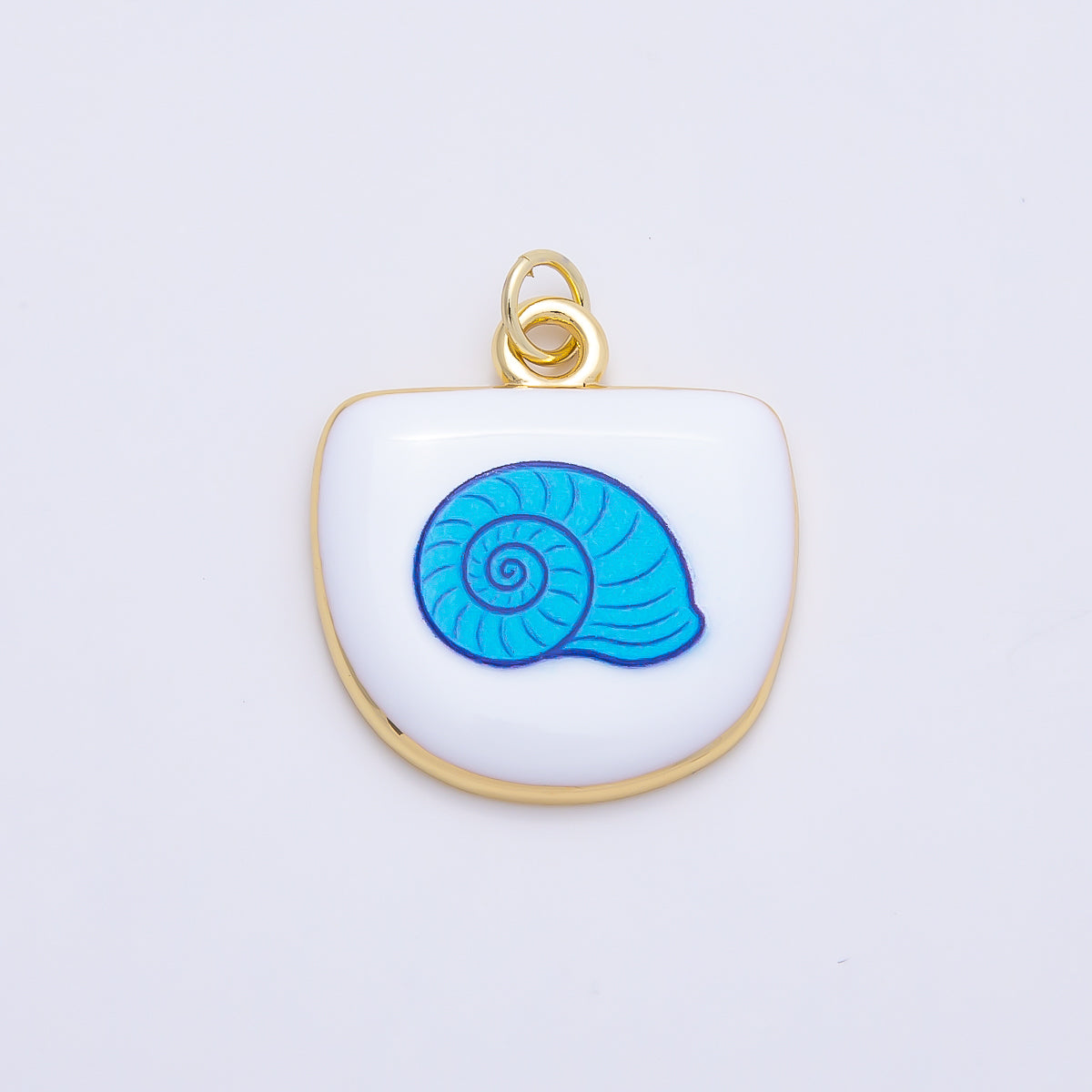 16K Gold Filled 22mm Sea Shell, Scallop, Starfish Blue White Enamel Charm | Charms-01244 ~ Charms-01246