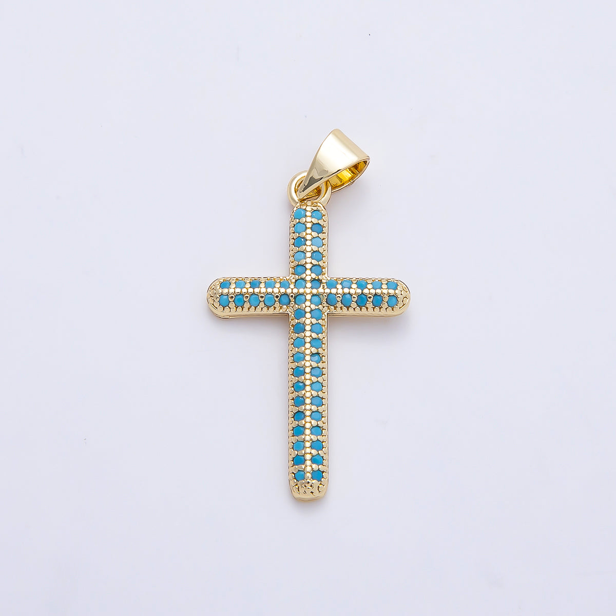 16K Gold Filled 26mm Turquoise Micro Paved Religious Cross Pendant | Charms-01251