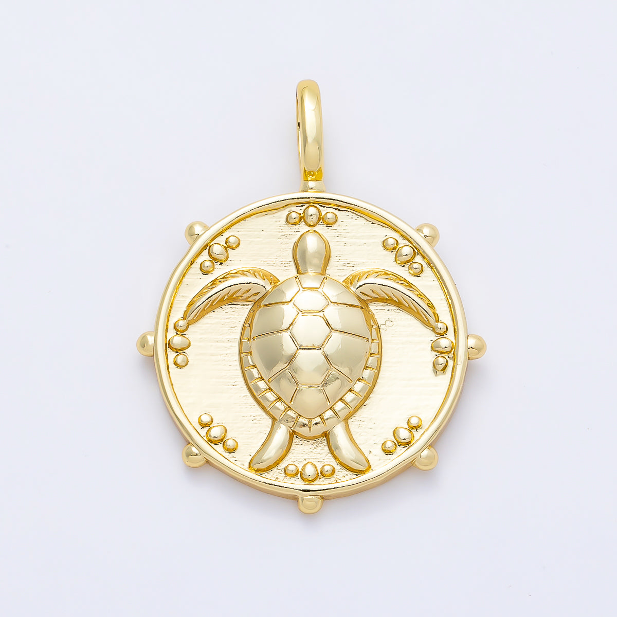 16K Gold Filled 32mm Turtle Tortoise Dotted Round Pendant | Charms-01256