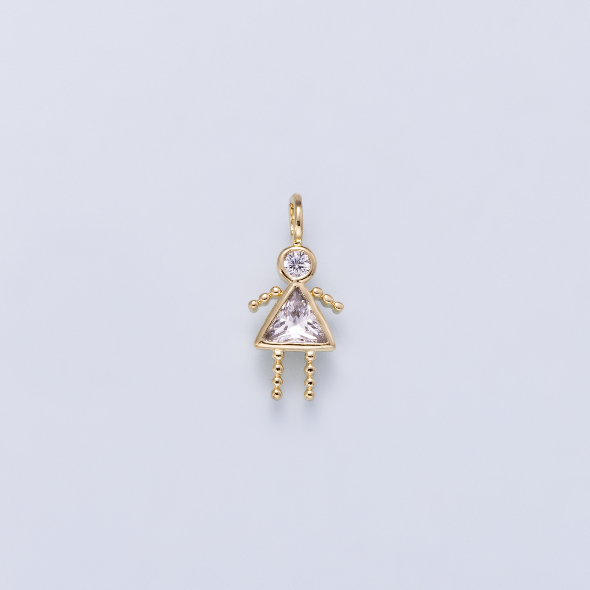 24K Gold Filled 15mm Green, Clear CZ Triangle Little Girl Silhouette Charm | Charms-01263 Charms-01264