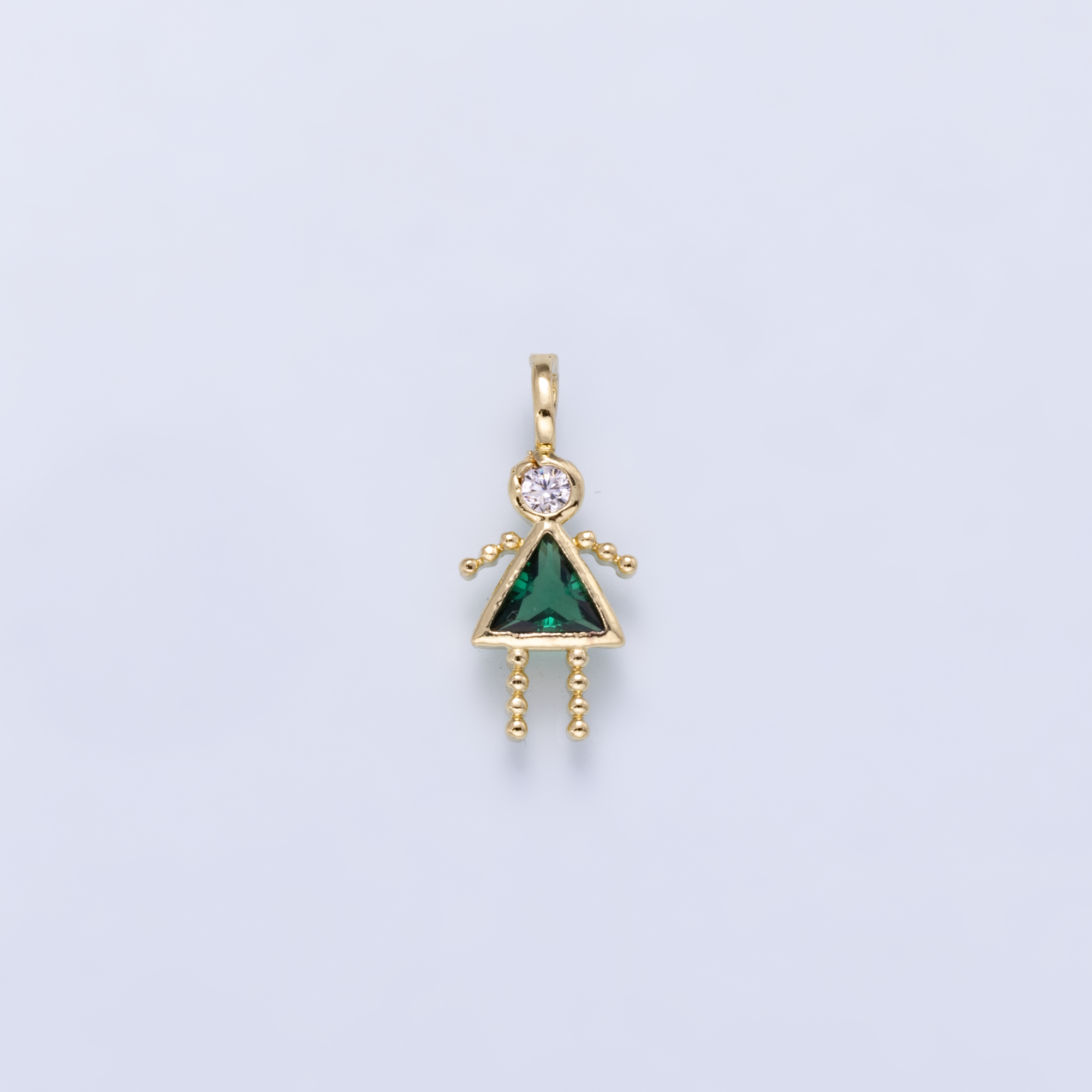 24K Gold Filled 15mm Green, Clear CZ Triangle Little Girl Silhouette Charm | Charms-01263 Charms-01264